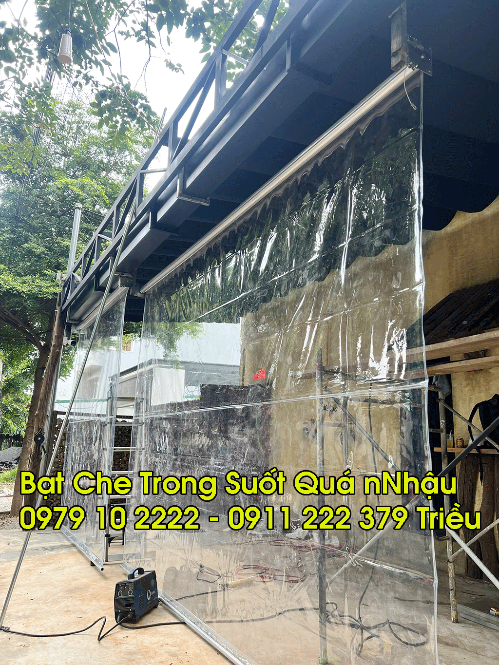 Bạt che nắng mưa quán nhậu trong suốt PVC